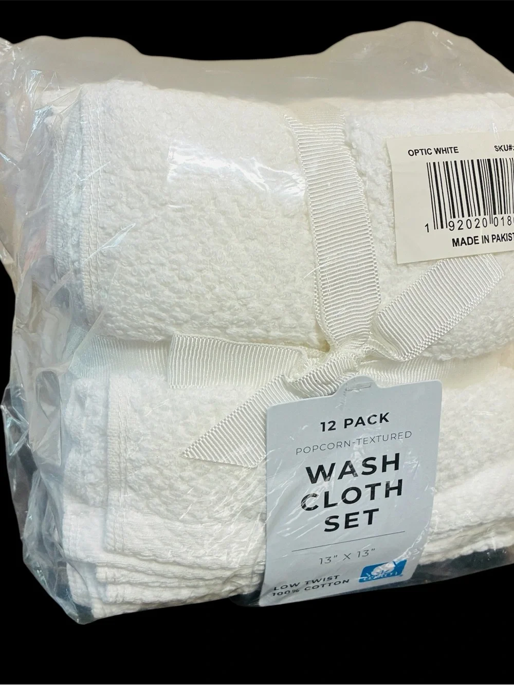 Gl Rest Bay Home White Cotton Textured Wash Cloth Set - Pack of 12 Quick Dry